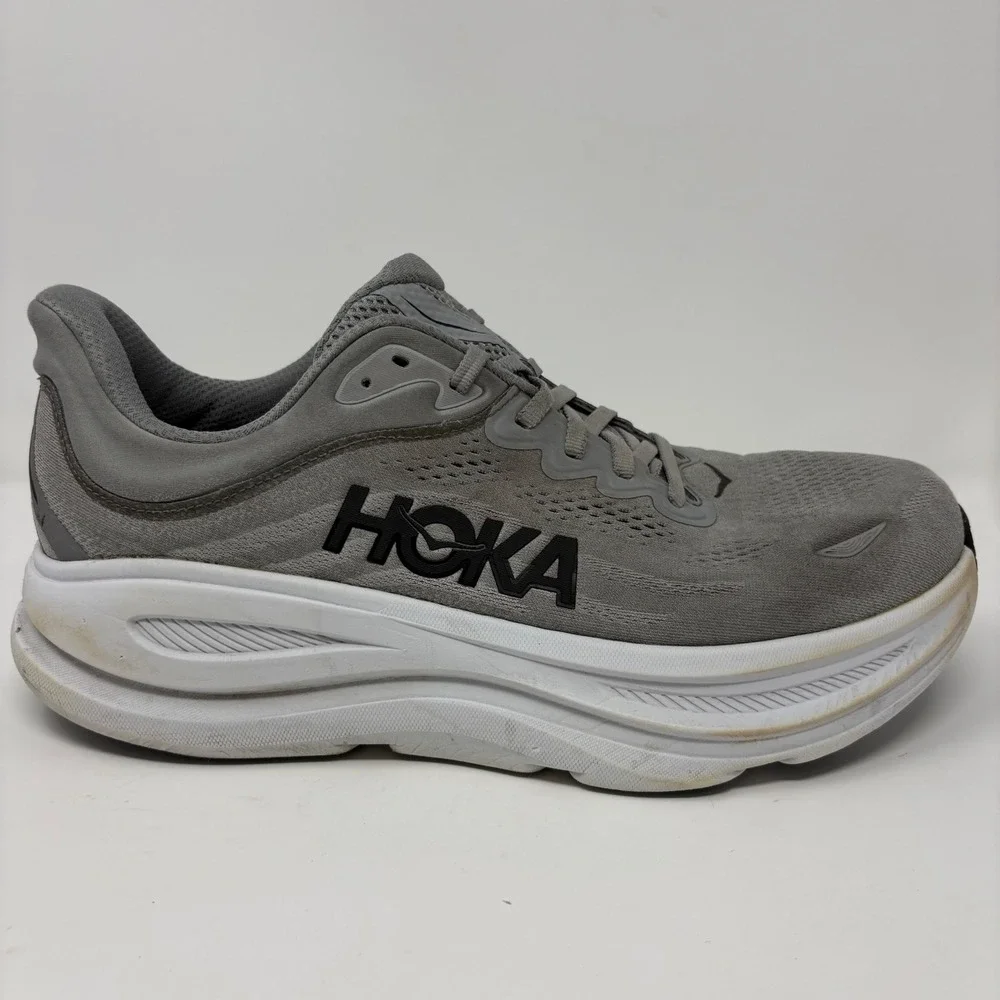 Hoka Bondi 9 Wide Mens Size 11.5 2E Wide Grey White Running Shoes (1162013 GCTC)